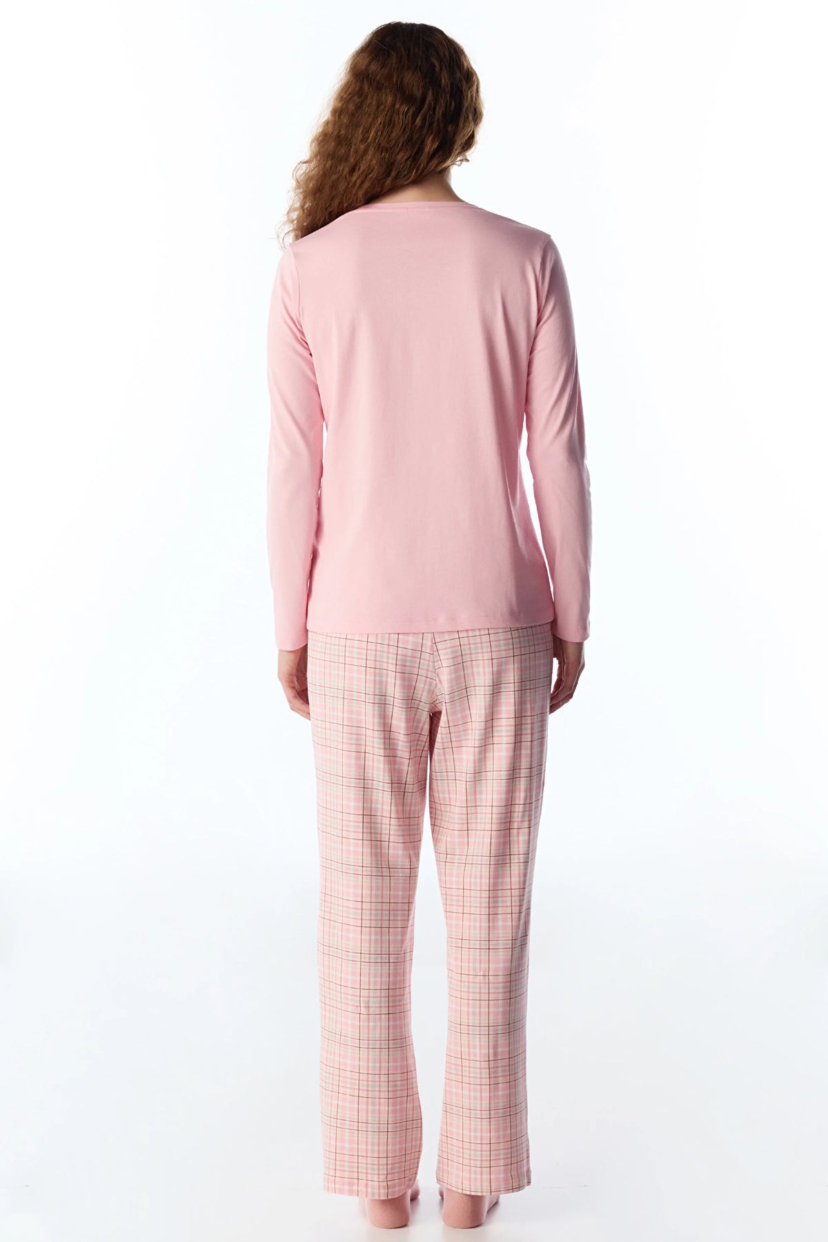 Pembe Rahat Kalp Uzun Kollu Pantolon Pijama Takımı