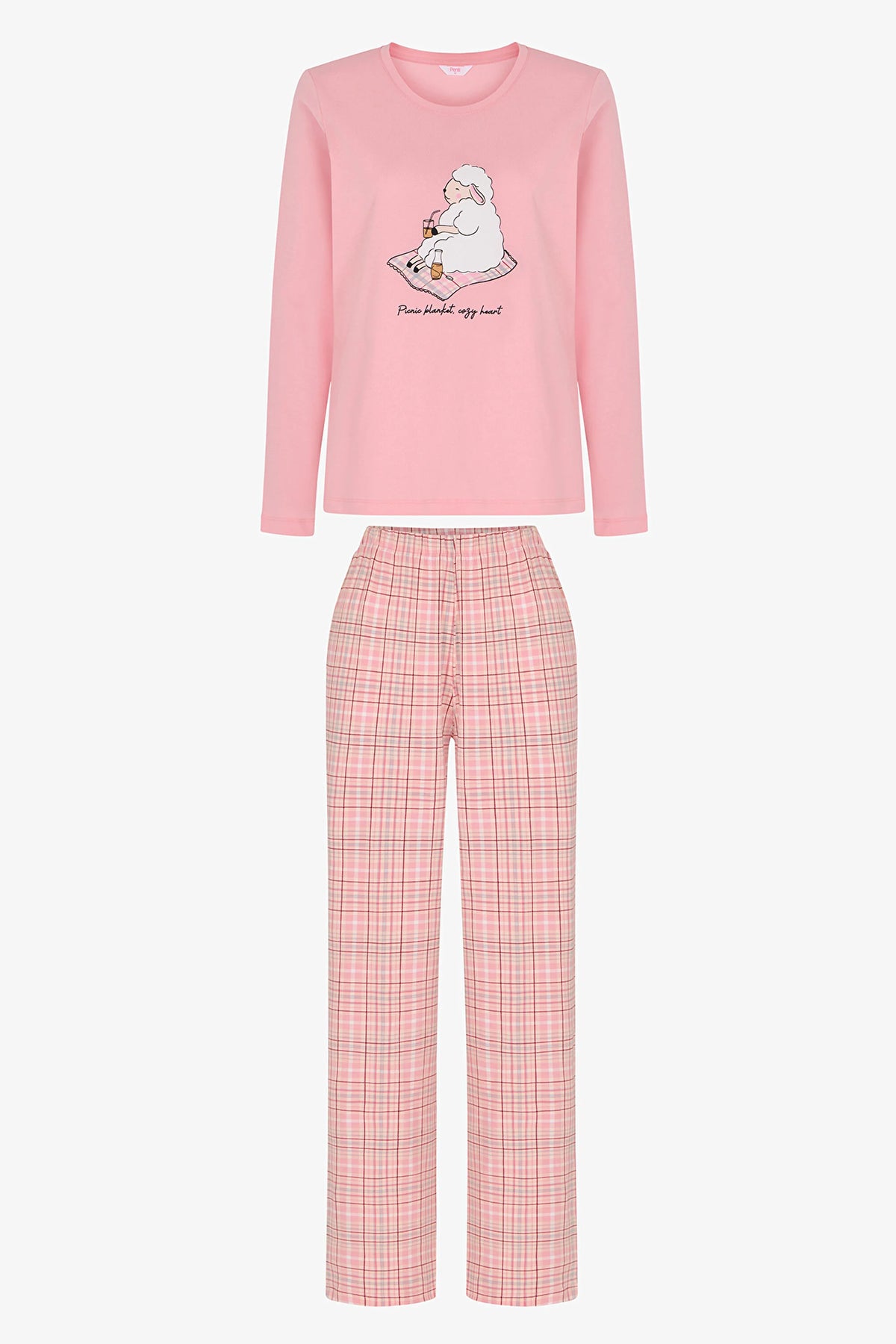 Pembe Rahat Kalp Uzun Kollu Pantolon Pijama Takımı
