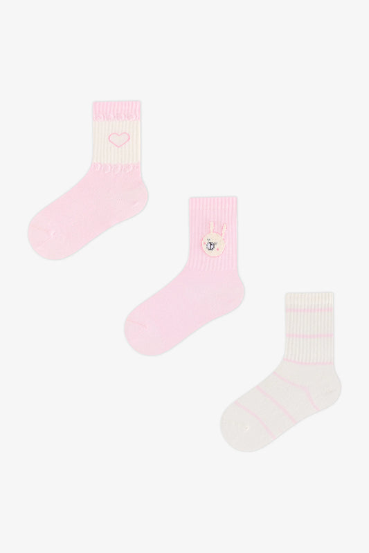 Kız Çocuk Pembe Little Pink Bunny Tavşan Desenli Pamuklu 3 Çift Soket Çorap