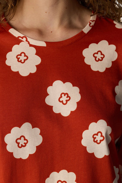Turuncu Soft Bloom Çiçekli Uzun Kollu Pantolon Pijama Takımı