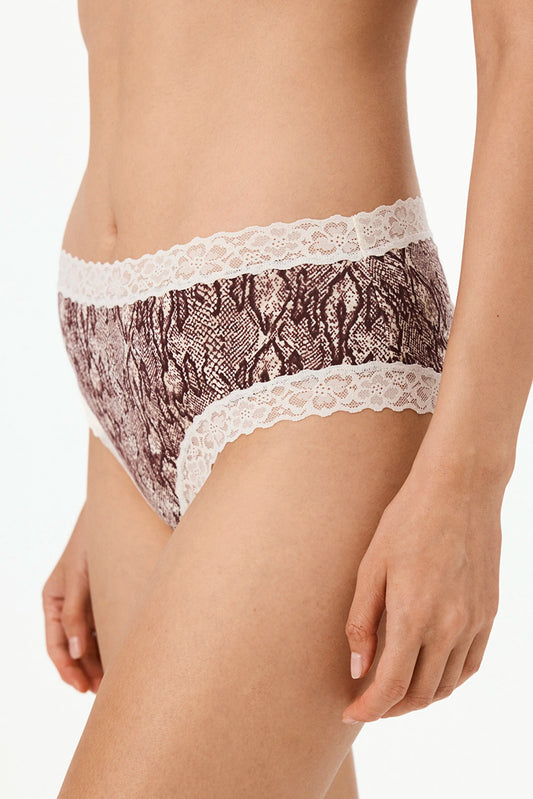 Ekru Comfy Pamuklu Cheeky Yılan Desenli Hipster Külot