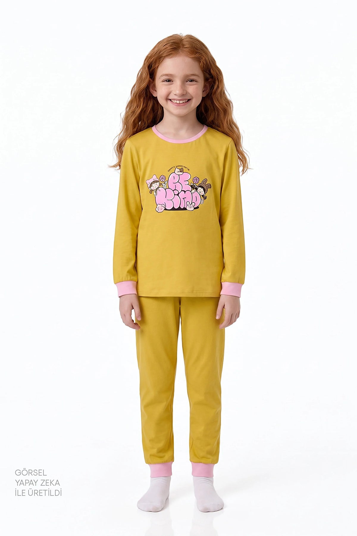 Kız Çocuk Kindly Friends Pamuklu Uzun Kollu 2'li Pijama Takımı