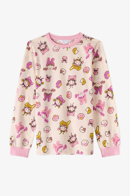 Kız Çocuk Kindly Friends Pamuklu Uzun Kollu 2'li Pijama Takımı