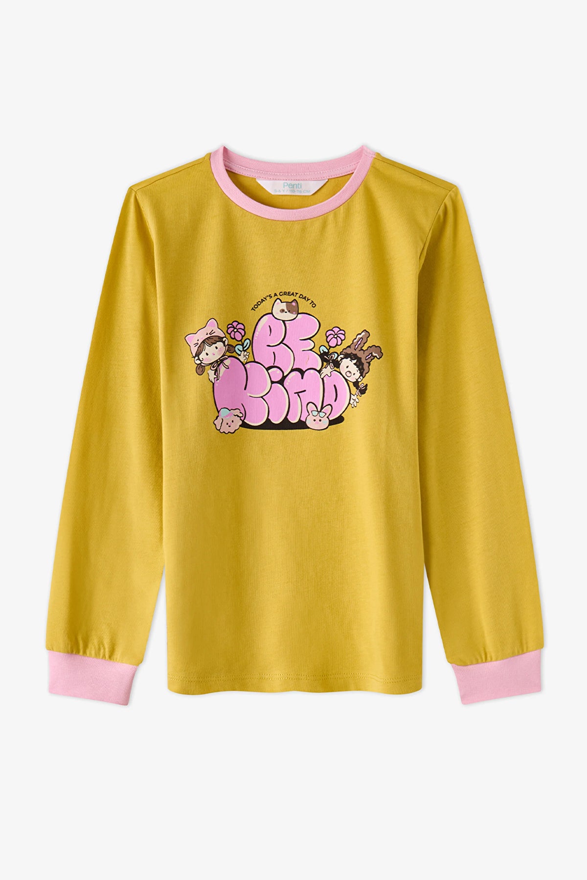 Kız Çocuk Kindly Friends Pamuklu Uzun Kollu 2'li Pijama Takımı