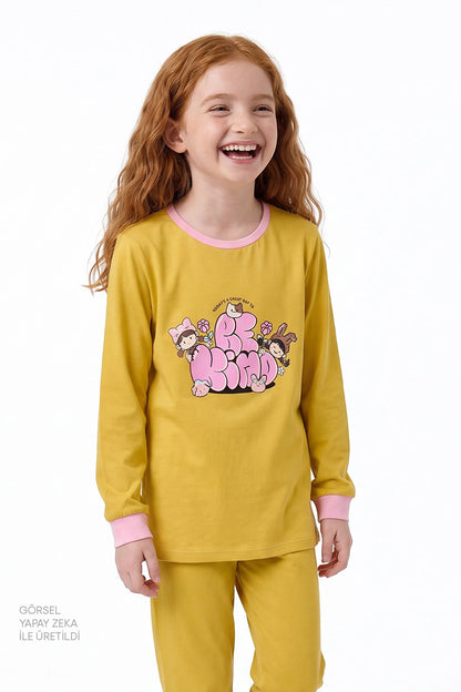 Kız Çocuk Kindly Friends Pamuklu Uzun Kollu 2'li Pijama Takımı