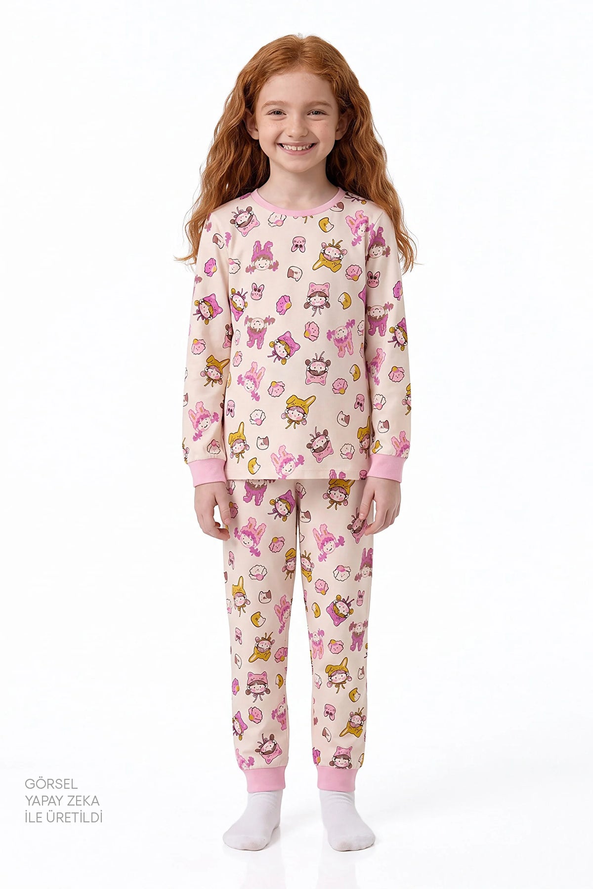 Kız Çocuk Kindly Friends Pamuklu Uzun Kollu 2'li Pijama Takımı