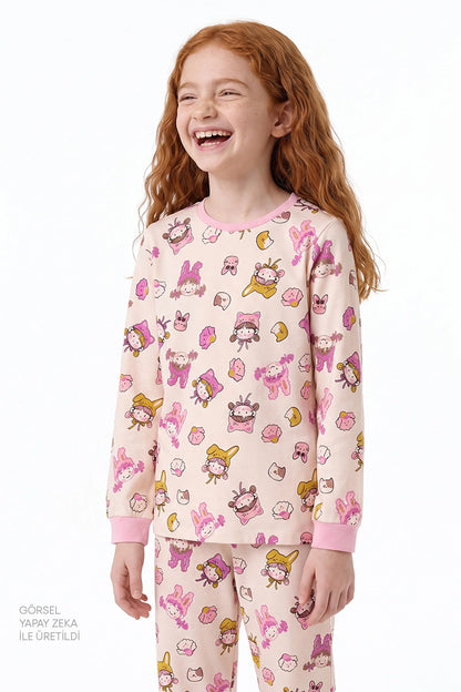 Kız Çocuk Kindly Friends Pamuklu Uzun Kollu 2'li Pijama Takımı