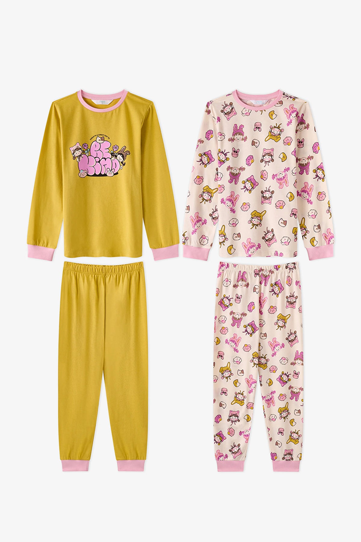 Kız Çocuk Kindly Friends Pamuklu Uzun Kollu 2'li Pijama Takımı