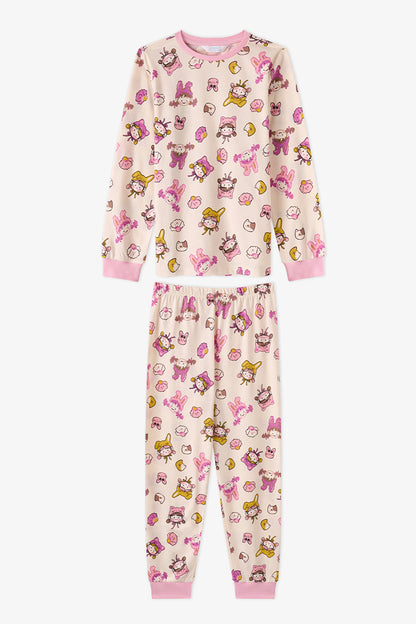 Kız Çocuk Kindly Friends Pamuklu Uzun Kollu 2'li Pijama Takımı