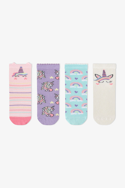 Kız Çocuk Pembe Unicorn Sky Pamuklu 4 Çift Soket Çorap