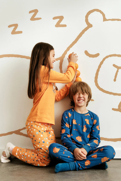 Kız Çocuk Turuncu Don't Worry Pamuklu Uzun Kollu 2'li Pijama Takımı