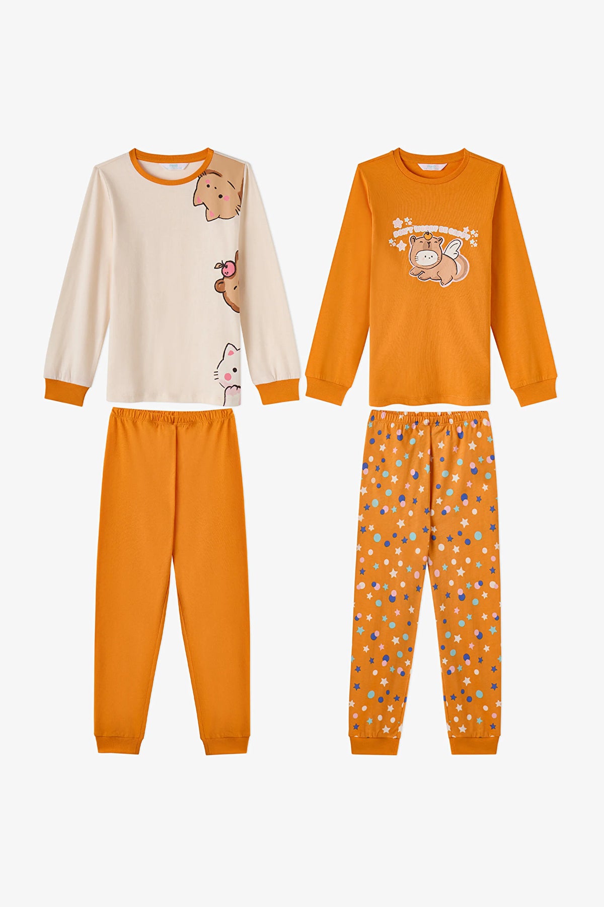 Kız Çocuk Turuncu Don't Worry Pamuklu Uzun Kollu 2'li Pijama Takımı