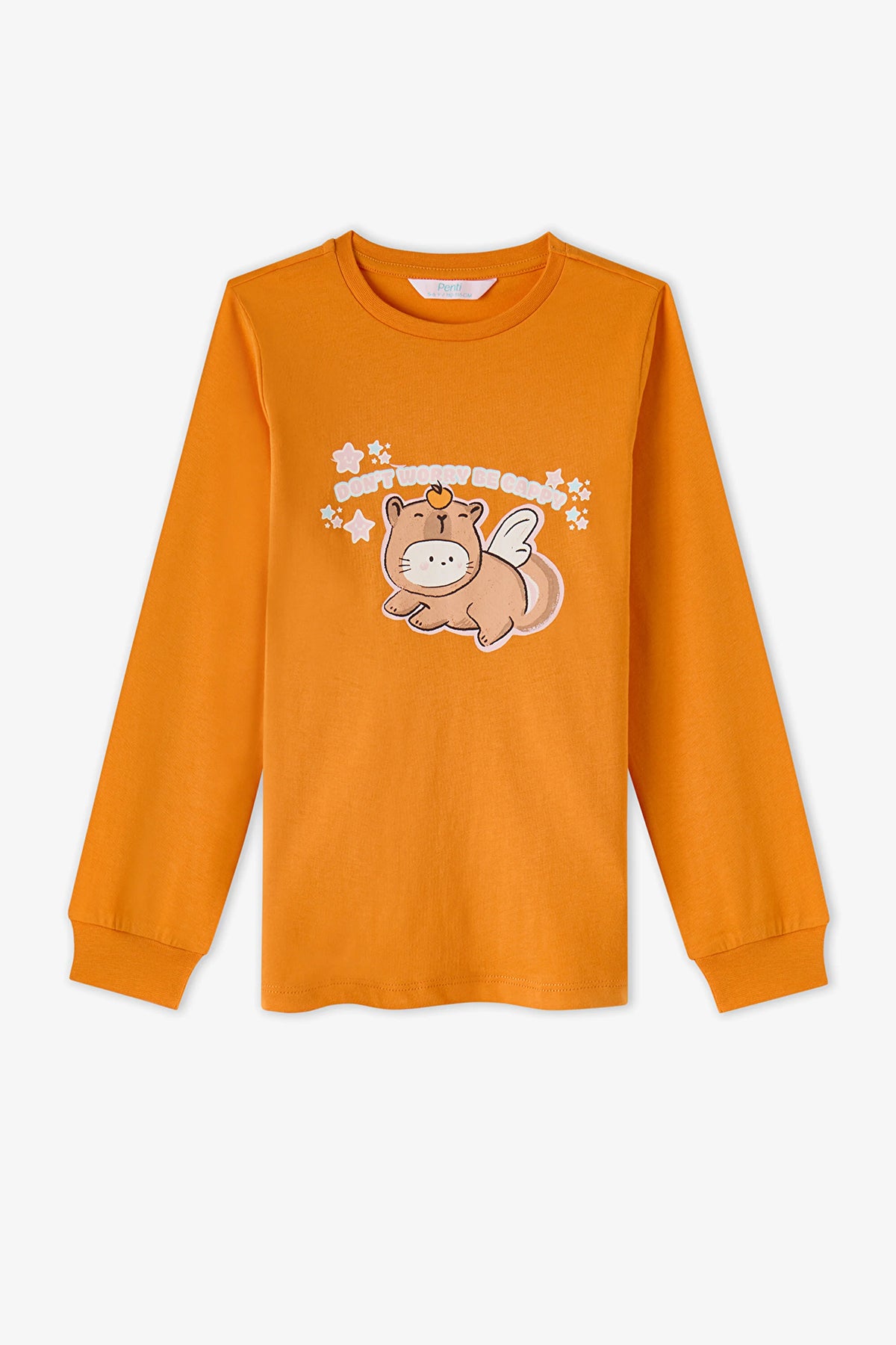 Kız Çocuk Turuncu Don't Worry Pamuklu Uzun Kollu 2'li Pijama Takımı
