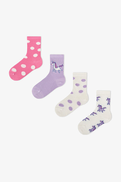 Kız Çocuk Pembe Loving Unicorn 4 Çift Soket Çorap