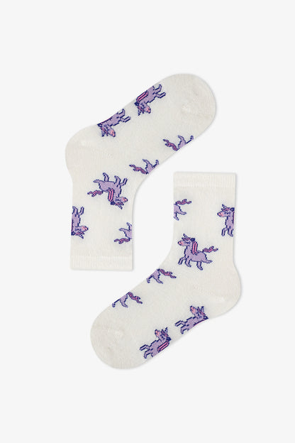 Kız Çocuk Pembe Loving Unicorn 4 Çift Soket Çorap