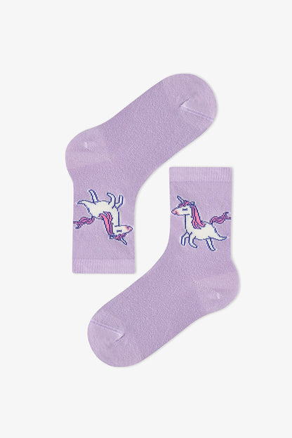 Kız Çocuk Pembe Loving Unicorn 4 Çift Soket Çorap