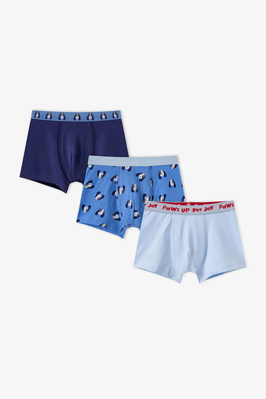 Erkek Çocuk Mavi Paws For Joy Pamuklu 3'lü Boxer