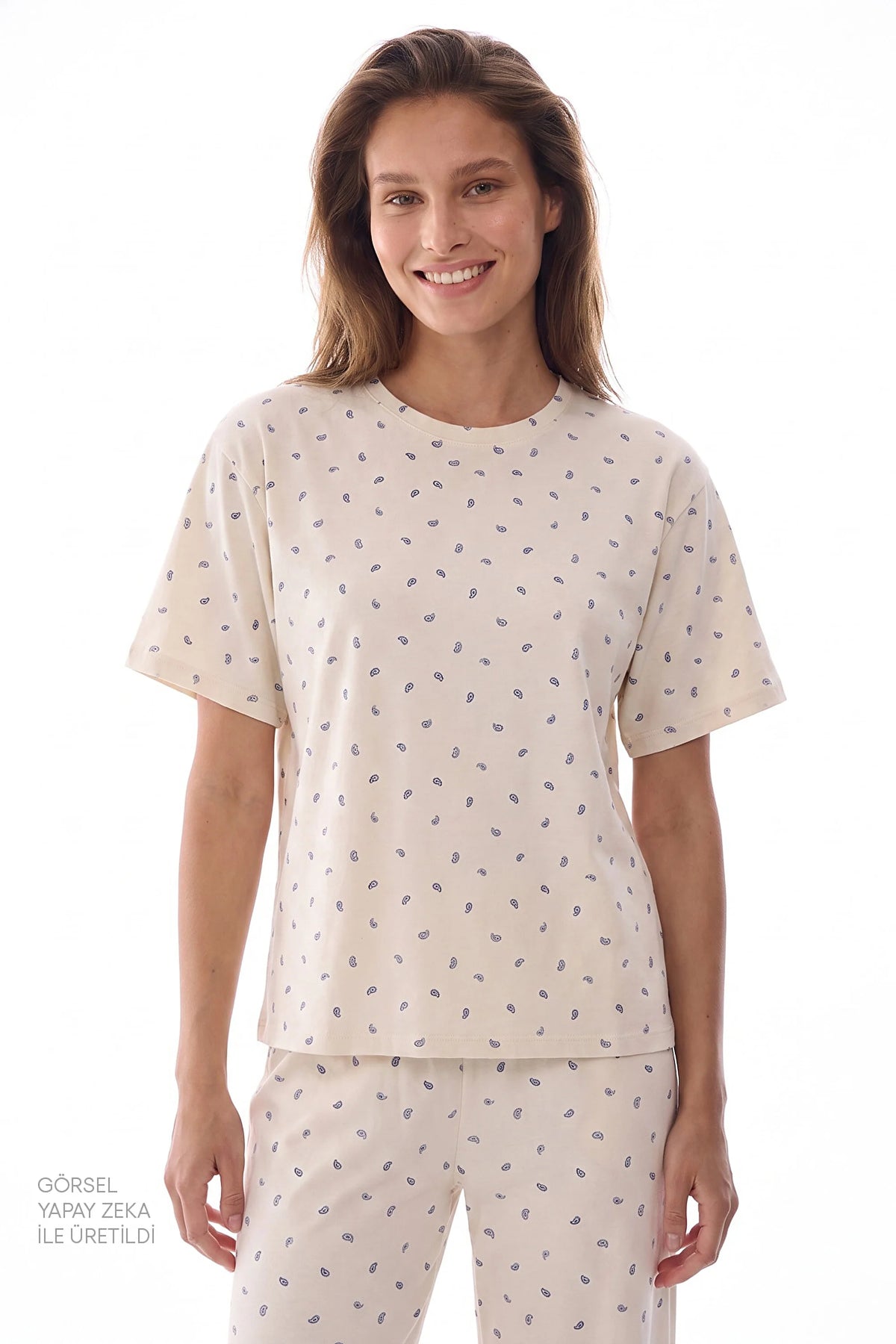 Gardenya Hallie Şal Desenli Kısa Kollu Pantolon Pijama Takımı