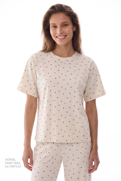 Gardenya Hallie Şal Desenli Kısa Kollu Pantolon Pijama Takımı