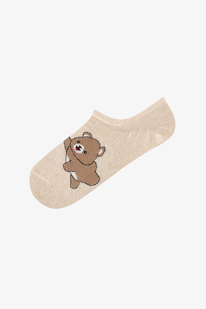 Kahve Pembe Lovely Bear Pamuklu 3 Çift Sneaker Çorap