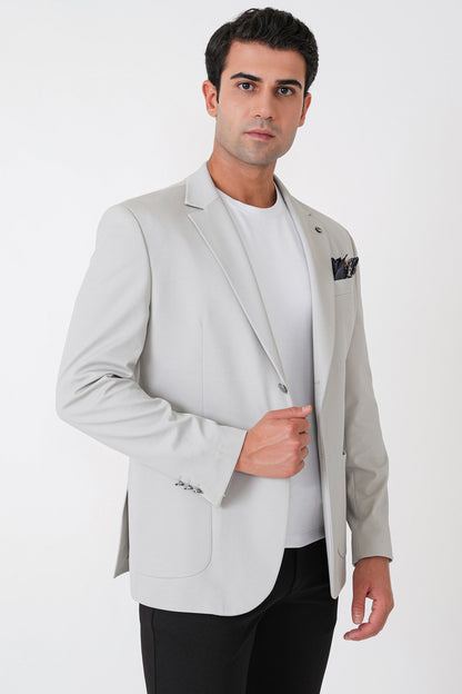 Comfort Fit Çift Yırtmaç Torba Cep Metal Düğmeli Gri Blazer Ceket C 734
