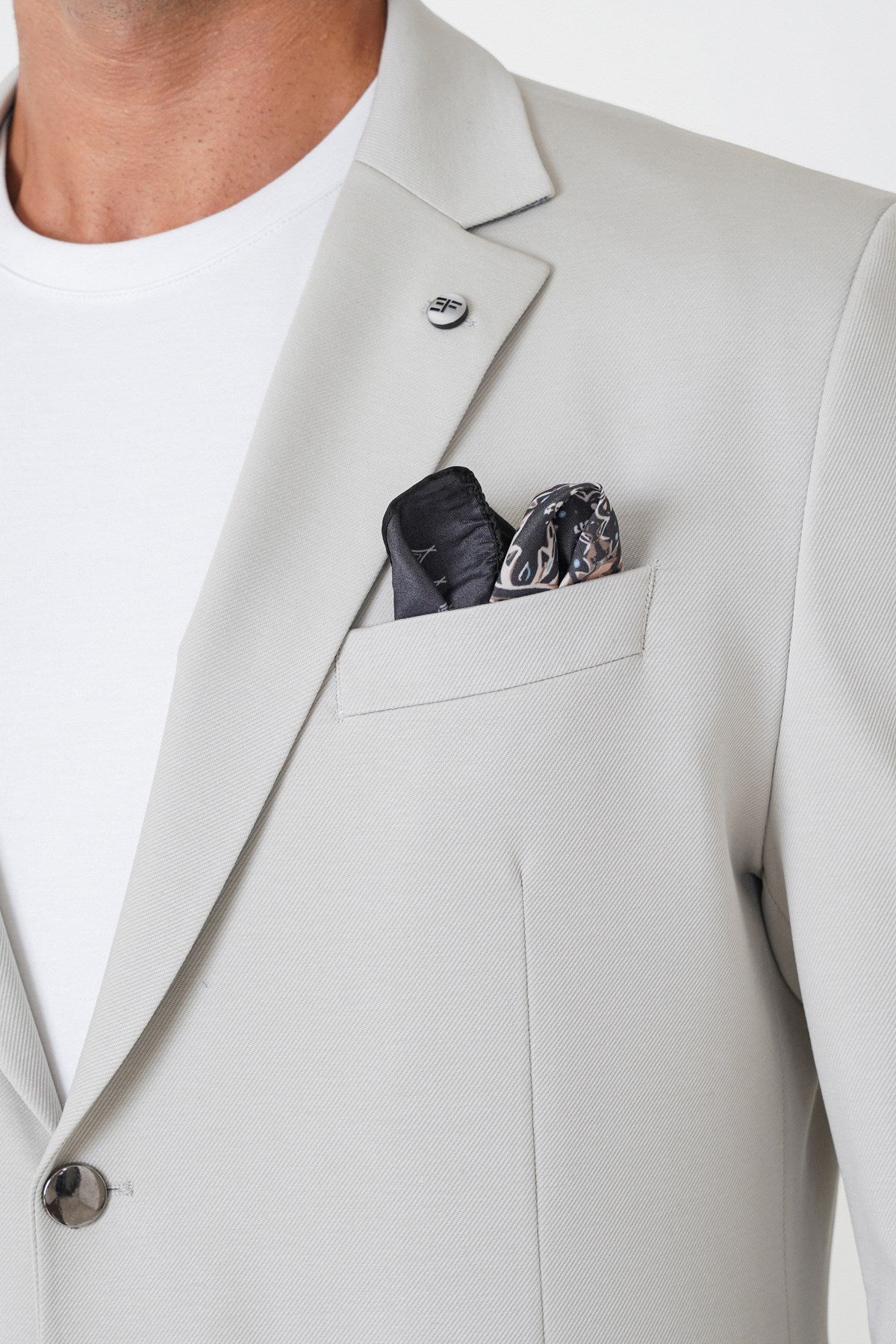 Comfort Fit Çift Yırtmaç Torba Cep Metal Düğmeli Gri Blazer Ceket C 734