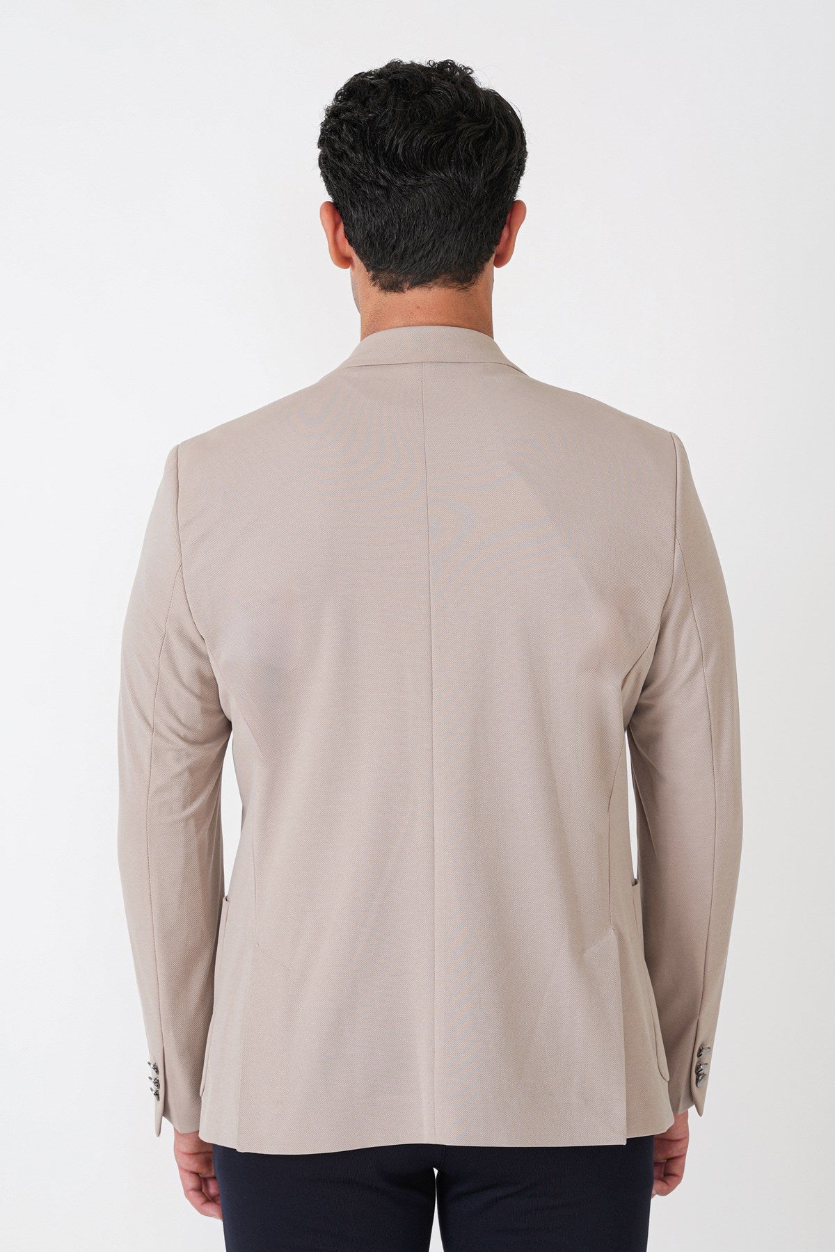 Comfort Fit Çift Yırtmaç Torba Cep Metal Düğmeli Bej Blazer Ceket C 734