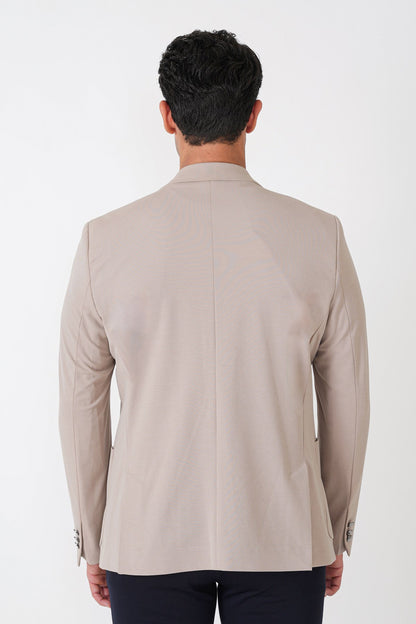 Comfort Fit Çift Yırtmaç Torba Cep Metal Düğmeli Bej Blazer Ceket C 734