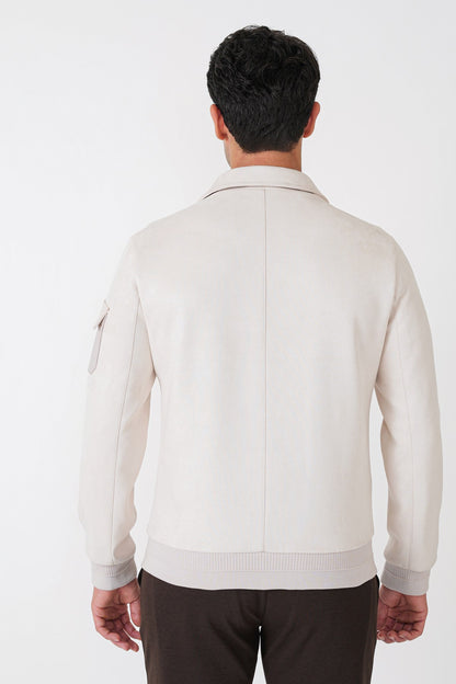Comfort Fit Yandan Cepli Kol Etek Ribanalı Açık Bej Süet Mont Mt 182