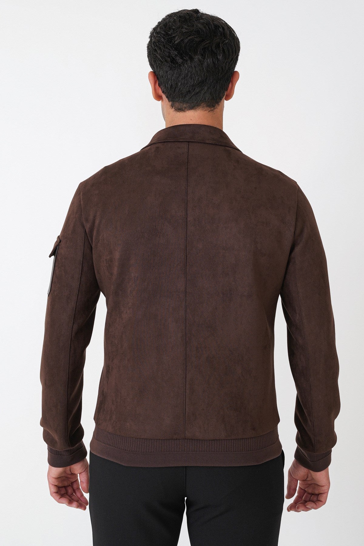 Comfort Fit Yandan Cepli Kol Etek Ribanalı Kahverengi Süet Mont Mt 182