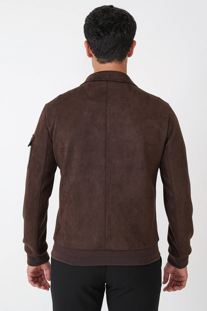 Comfort Fit Yandan Cepli Kol Etek Ribanalı Kahverengi Süet Mont Mt 182