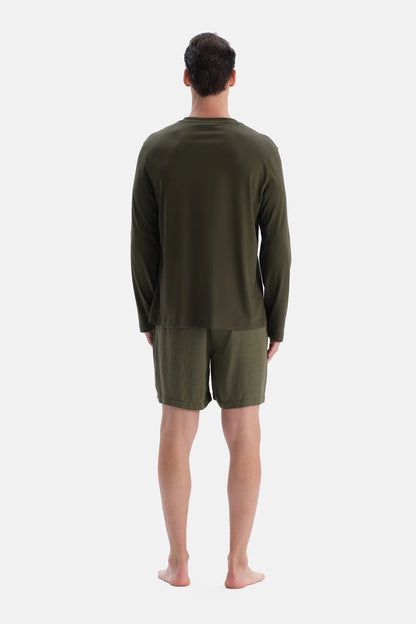 Haki Üçlü Uzun Kollu Pijama Takımı