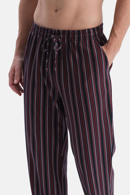 Bordo Çizgi Desenli Interlok Örme Pantolon