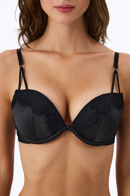 Siyah Super Push Up Saten Sütyen