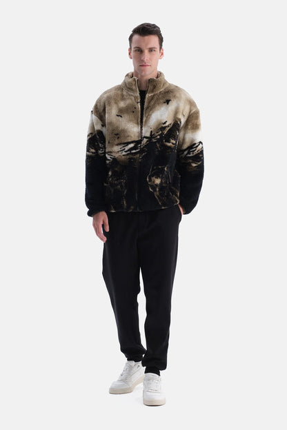 Haki Dağ Manzaralı Sweatshirt