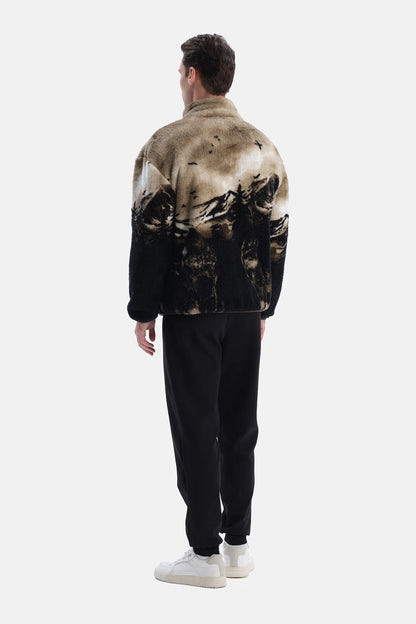 Haki Dağ Manzaralı Sweatshirt