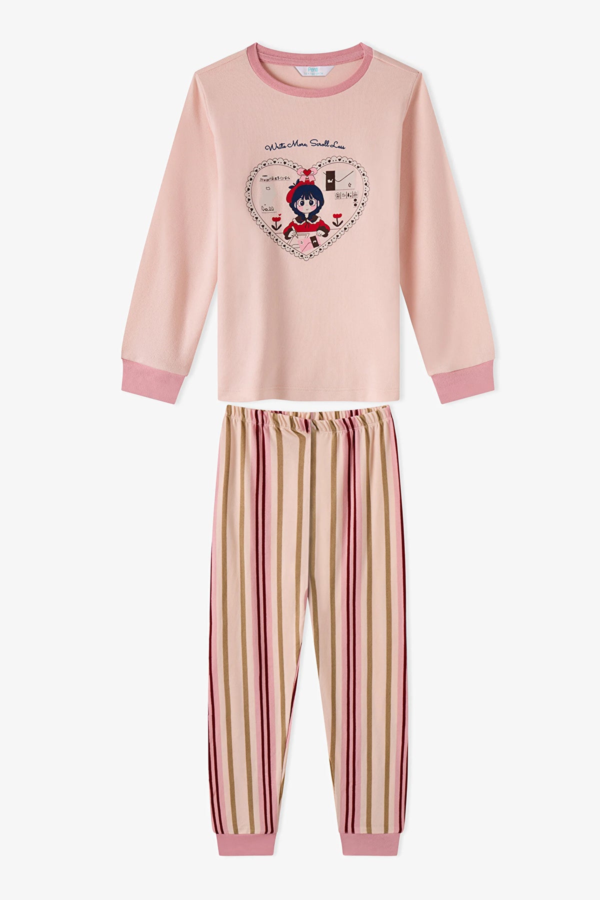 Kız Çocuk Açık Pembe Snailmail Uzun Kollu Pijama Takımı