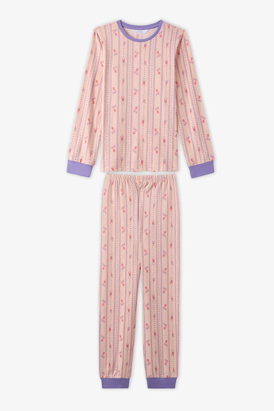 Kız Çocuk Açık Pembe Carrot Chase Uzun Kollu Pijama Takımı