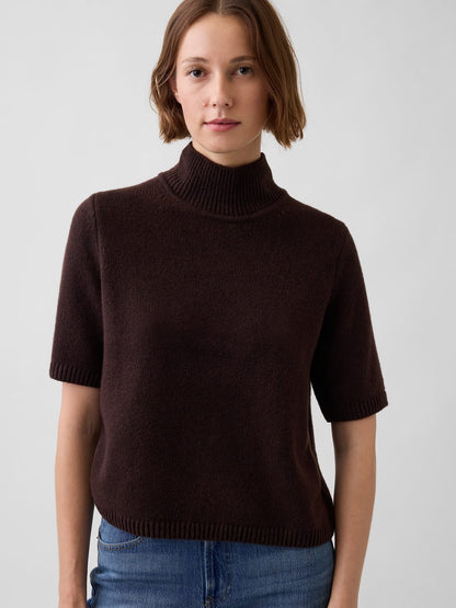 Koyu Kahverengi Cashsoft Mockneck Elbow-sleeve Kazak