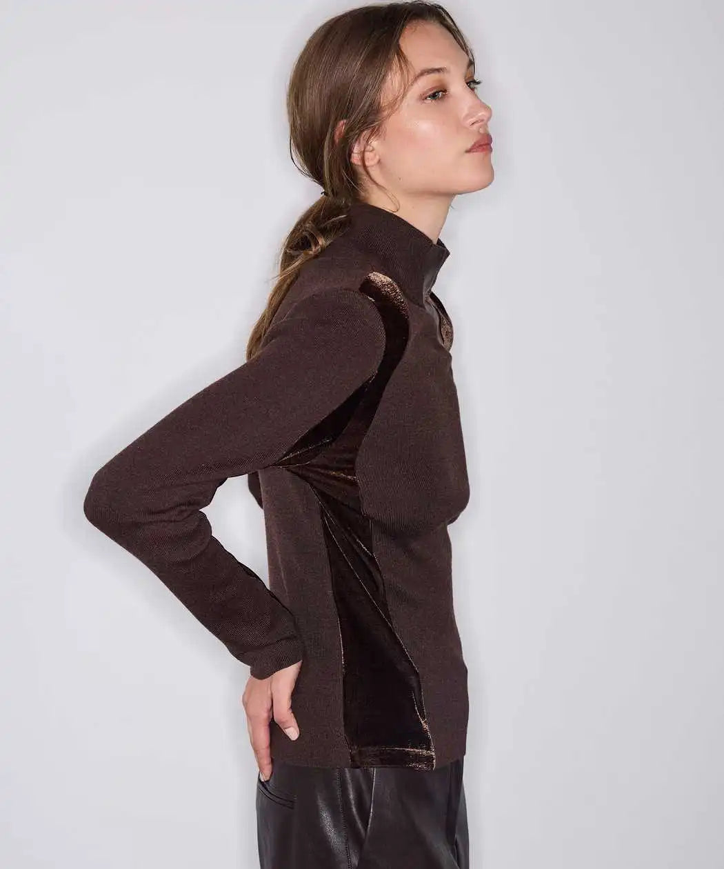 Kahverengi Kumaş Mix Dik Yaka Triko Iw6260050259006 | Ipekyol
