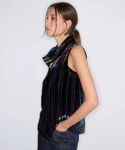 Lacivert Çizgili Kadife Bluz Iw6260006146015 | Ipekyol