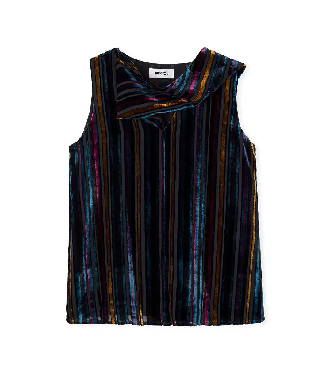 Lacivert Çizgili Kadife Bluz Iw6260006146015 | Ipekyol