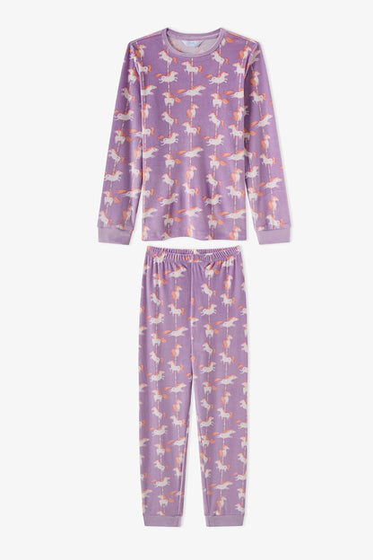 Kız Çocuk Lila Unicorn Carousel Tef Uzun Kollu Pijama Takımı