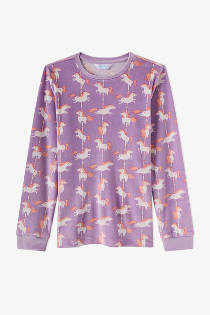 Kız Çocuk Lila Unicorn Carousel Tef Uzun Kollu Pijama Takımı