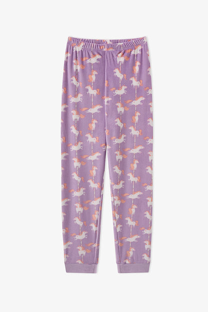 Kız Çocuk Lila Unicorn Carousel Tef Uzun Kollu Pijama Takımı