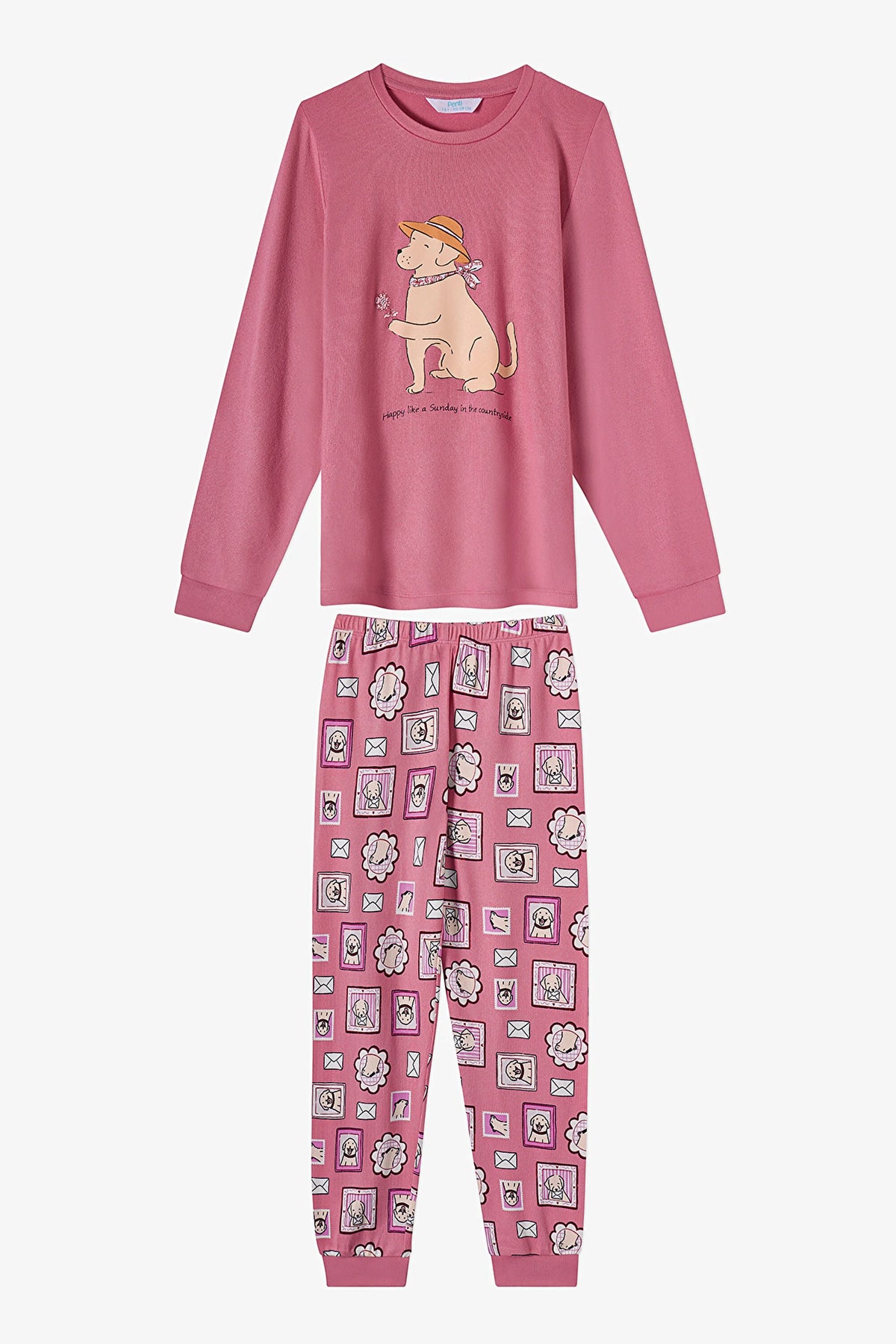 Kız Çocuk Gül Kurusu Mailing Dog Uzun Kollu Pijama Takımı