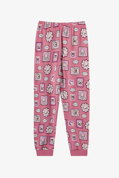 Kız Çocuk Gül Kurusu Mailing Dog Uzun Kollu Pijama Takımı