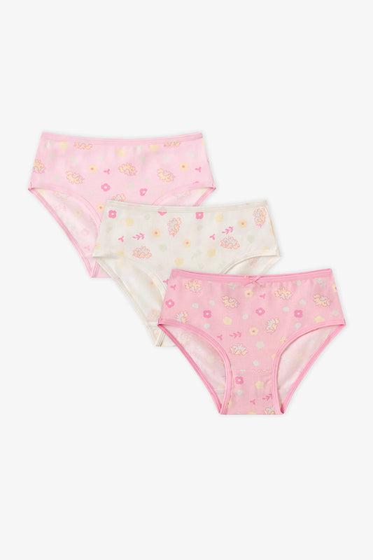 Kız Çocuk Pembe Kawaii Unicorn Penguen Desenli 3'lü Slip Külot