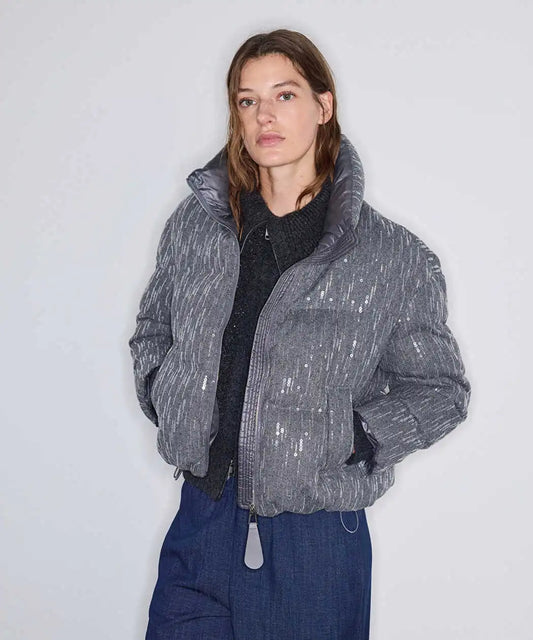 Gri Payetli Şişme Mont Iw6260012188081 | Ipekyol