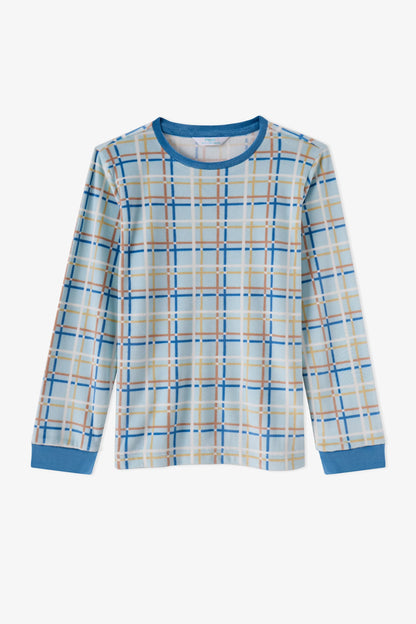 Erkek Çocuk Pastel Mavi Skyline Checks Tef Uzun Kollu Pijama Takımı